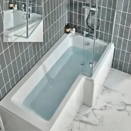 Frontline Blok L-Shape Square Shower Bath Pack with Chrome Screen & Panel