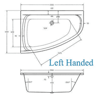 Frontline Cleo 1500x1000mm Corner Bath | Space Saving & Seat Free | Includes Front Panel