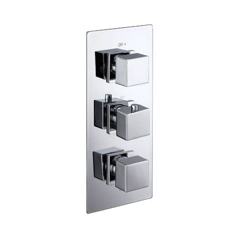 Frontline Cube 2 Outlet 3 Handle Concealed Thermostatic Valve - Chrome