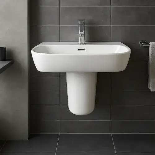 Frontline Cubix Basin With Semi Pedestal - 600mm Wide - 1 TH - White