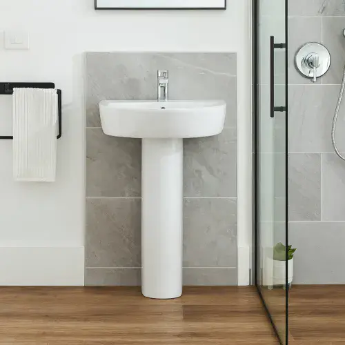 Frontline Emme Curve Basin With Full Pedestal - 560mm Wide - 1 TH - White