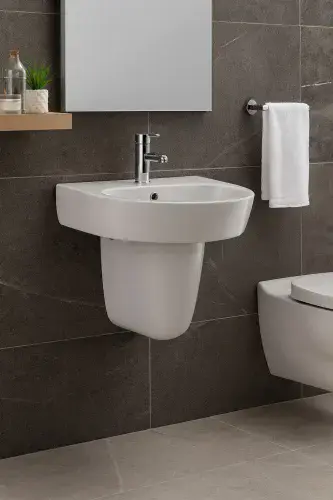 Frontline Emme Curve Basin With Semi Pedestal - 560mm Wide - 1 TH - White