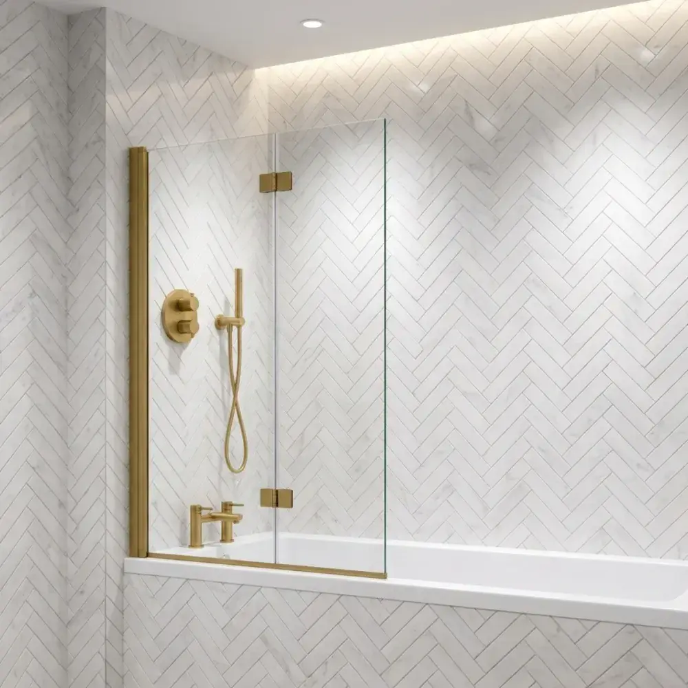 Frontline Brushed Brass 2-Fold Bath Screen 1500 × 800mm