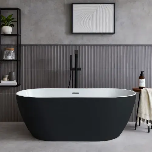 Frontline Graphite Summit 1680 x 800mm Black Freestanding Bath