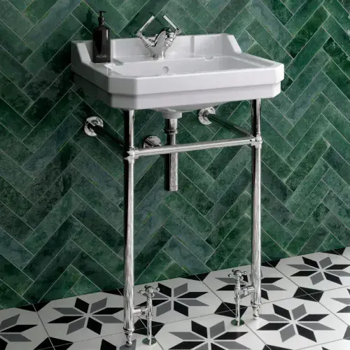 Frontline Holborn 610mm Chrome Heated Washstand & 1 Tap Hole Basin