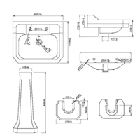 Frontline Holborn Basin With Full Pedestal - 610mm Wide - 1 or 2 Tap Holes - White