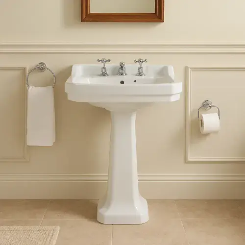 Frontline Holborn Basin With Full Pedestal - 610mm Wide - 1 or 2 Tap Holes - White
