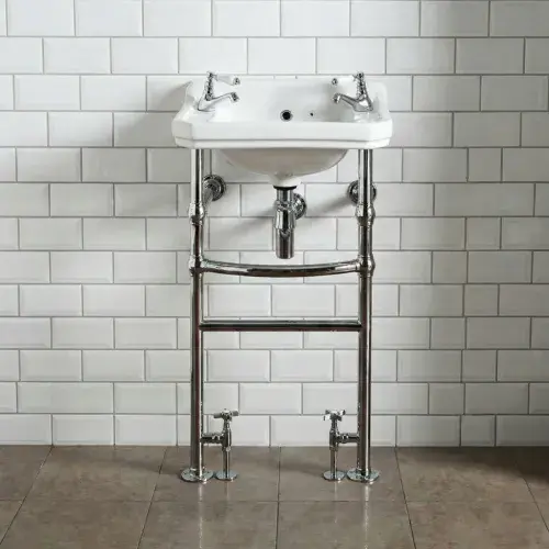 Frontline Holborn Heated Basin Washstand & Towel Rail | Chrome | 500mm (2 Tap Hole)