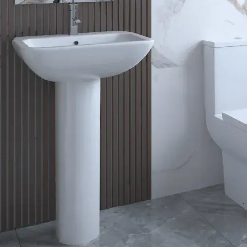 Frontline Lucca Basin With Full Pedestal - 550mm Wide - White - 1 Tap Hole