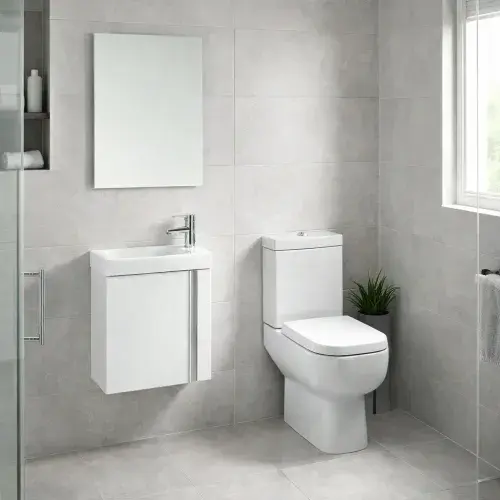 Frontline Lucca Cloakroom Floorstanding Toilet with Soft-Close Seat, 445mm Gloss White Unit & Basin