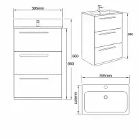 Frontline Mia 600mm Floorstanding Vanity Unit | 3 Drawer Storage