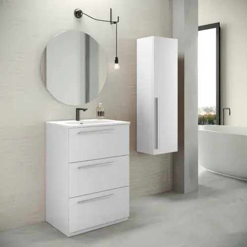 Frontline Mia 600mm Floorstanding Vanity Unit & Ceramic Basin – 3 Drawer Storage