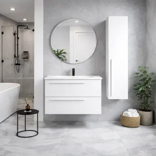 Frontline Mia Furniture - 600mm Wall Hung Unit & Ceramic Basin - Variant Colours