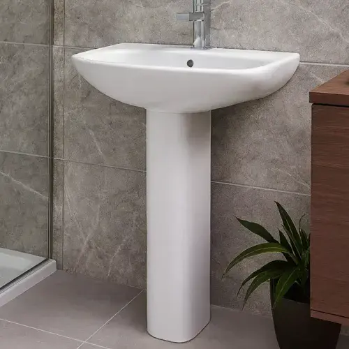 Frontline Monty Basin With Full Pedestal - 560mm Wide - White - 1 or 2 Tap Holes