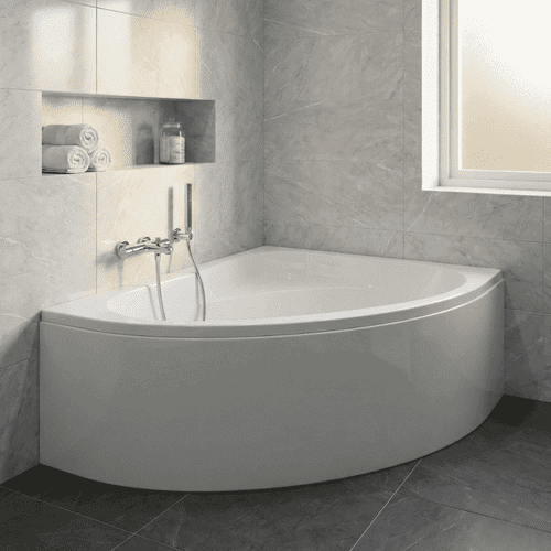 Frontline Orlah 1500mm Offset Corner Bath with Seat | 1500 x 1040mm (Left or Right Hand)
