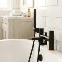 Frontline Velar Bath Shower Mixer Tap - Black with Bold Copper Accents