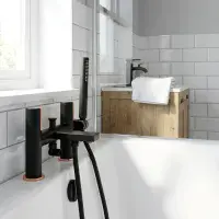 Frontline Velar Bath Shower Mixer Tap - Black with Bold Copper Accents