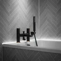 Frontline Velar Bath Shower Mixer Tap - Black with Bold Copper Accents
