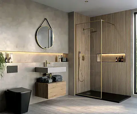 Frontline Velar Brushed Brass 1000mm Walk in Shower Screen
