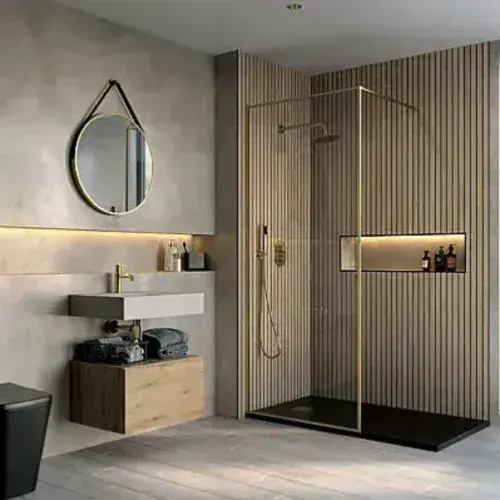 Frontline Velar Brushed Brass 1000mm Walk in Shower Screen