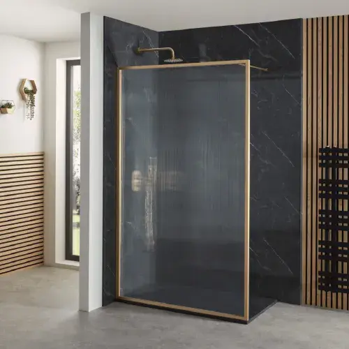Frontline Velar Fluted Brushed Brass 1200mm Walk in Shower Screen