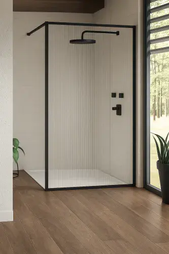 Frontline Velar Fluted Matt Black 1200mm Walk in Shower Screen