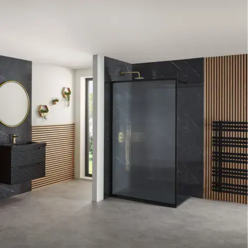 Frontline Velar Fluted Matt Black 1200mm Walk in Shower Screen