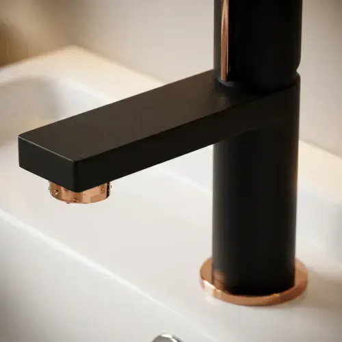 Frontline Velar Mono Basin Mixer Tap - Black with Bold Copper Accents