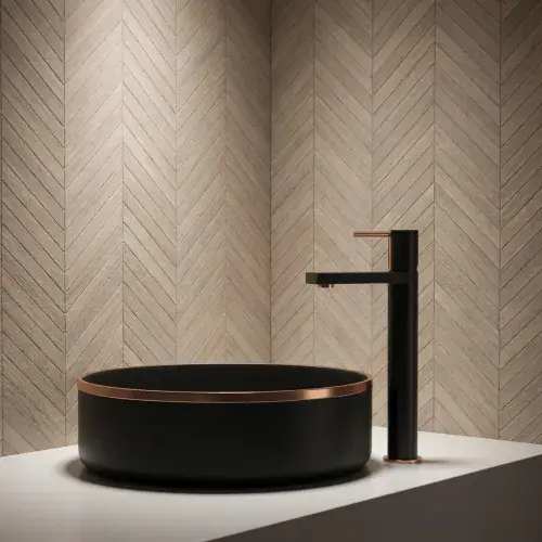Frontline Velar Mono Tall Basin Mixer Tap - Black with Bold Copper Accents