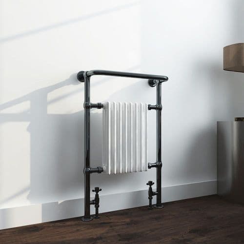Frontline Wentworth Traditional Towel Radiator | Black Nickel & White Enamel (963 x 673mm)