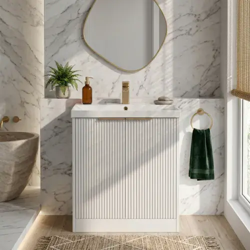 Garda 500mm 100% Waterproof Fluted Floorstanding White Vanity Unit & Basin