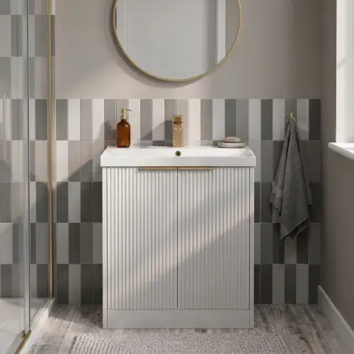 Garda 600mm 100% Waterproof Fluted Floorstanding White Vanity Unit & CeramicBasin