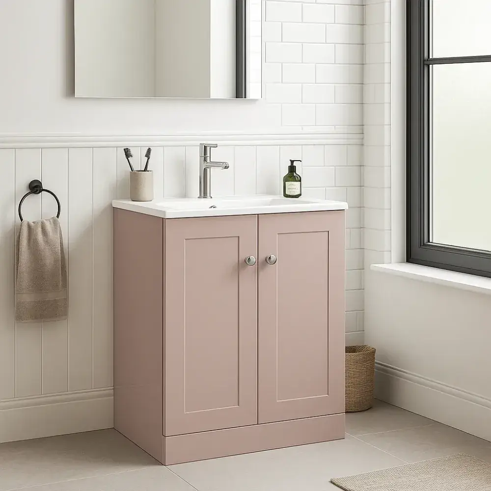 Genevieve 615mm Matt Pink 2 Door Floor Standing Vanity Unit inc Basin Genevieve 615mm Matt Pink 2 Door Floor Standing Vanity Unit inc Basin