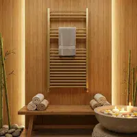 Gigi Brushed Brass Heated Towel Rail Radiator - Ladder Style - Lifetime Guarantee