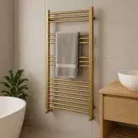 Gigi Brushed Brass Heated Towel Rail Radiator - Ladder Style - Lifetime Guarantee