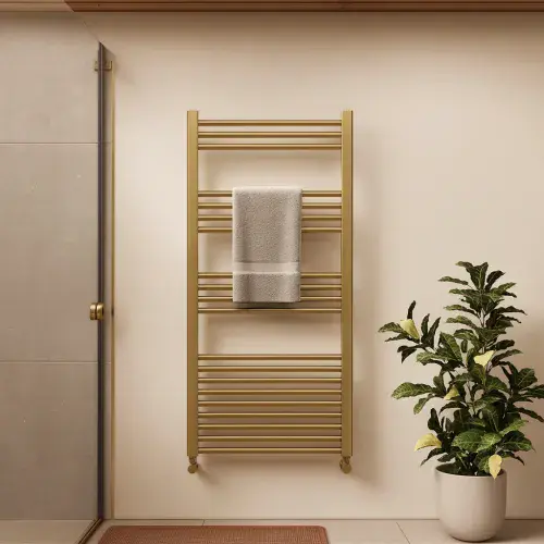 Gigi Brushed Brass Heated Towel Rail Radiator - Ladder Style - Lifetime Guarantee