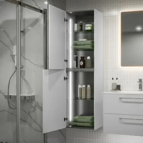 Greenwich Wall Hung Tall Unit Grey Gloss - Inc LED Lighting