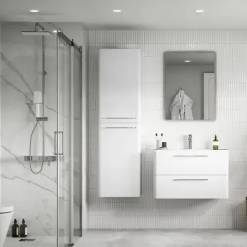 Greenwich Wall Hung Tall Unit White Gloss - Inc LED Lighting