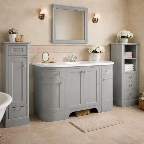 Haddon 120 CM Vanity Unit Dove Grey with Stone Resin Gloss White Basin