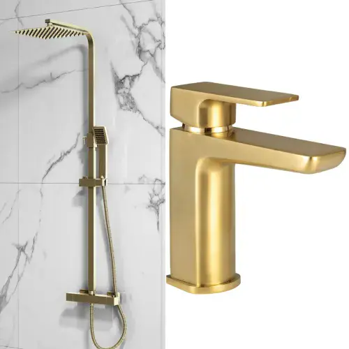 Hadleigh Shower & Basin Mixer Tap Pack Brushed Brass / Gold