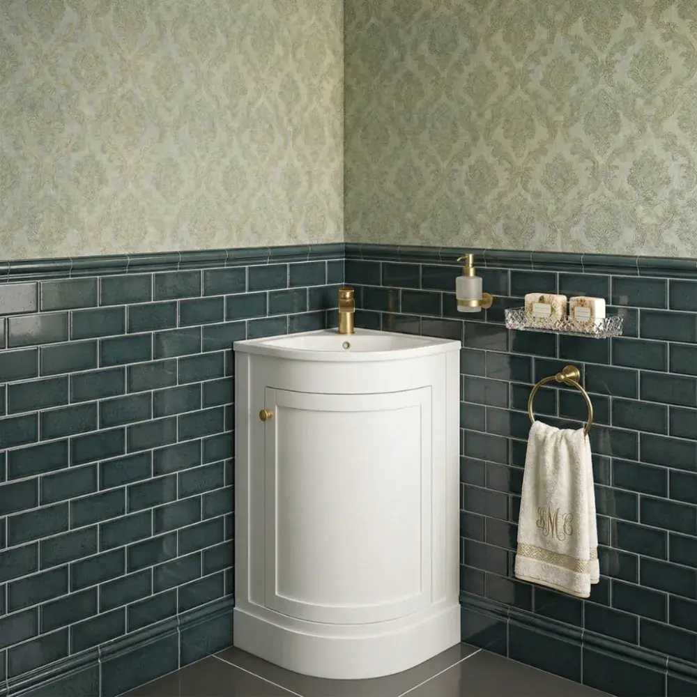Hardwick 43cm Corner Vanity Unit & Basin | Matt White | Bathcenter ...