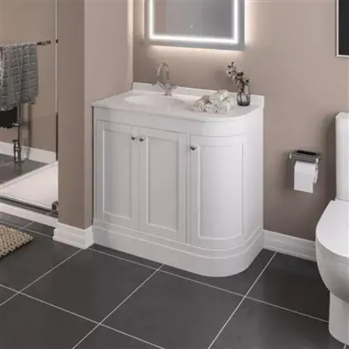 Hardwick 90CM Curved Edge Unit - Matt White - Left or Right Hand
