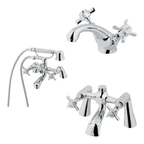 Haymarket Chrome Bathroom Tap Set - Basin Mono, Bath Filler & Bath Shower Mixer with Kit