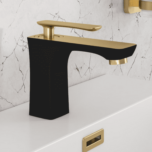 Helston Basin Mono Tap with Waste - Matt Black/Brushed Brass