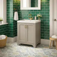 Henley 60 CM Vanity Unit Dovetail Grey with Stone Resin Gloss White Basin
