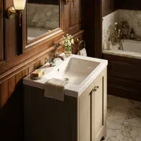 Henley 60 CM Vanity Unit Dovetail Grey with Stone Resin Gloss White Basin