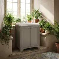 Henley 60 CM Vanity Unit Dovetail Grey with Stone Resin Gloss White Basin