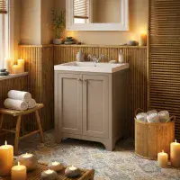 Henley 60 CM Vanity Unit Dovetail Grey with Stone Resin Gloss White Basin