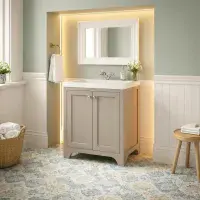 Henley 60 CM Vanity Unit Dovetail Grey with Stone Resin Gloss White Basin