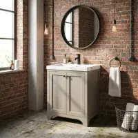 Henley 60 CM Vanity Unit Dovetail Grey with Stone Resin Gloss White Basin